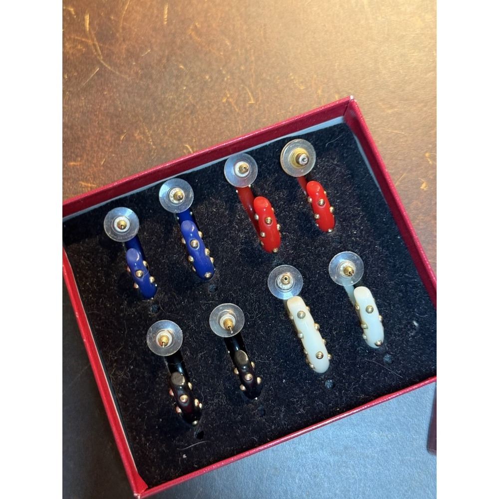 KJL‎ by Kenneth Jay Lane Acrylic and Gold Tone Studded Hoop Earrings Set of 4